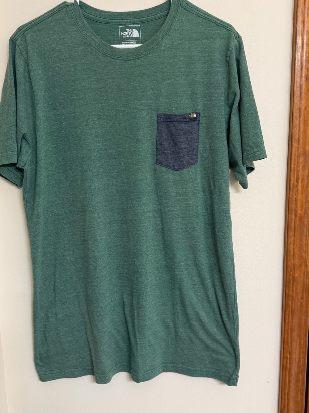 The North Face Men's Heather Green Crewneck Tee with Navy Pocket